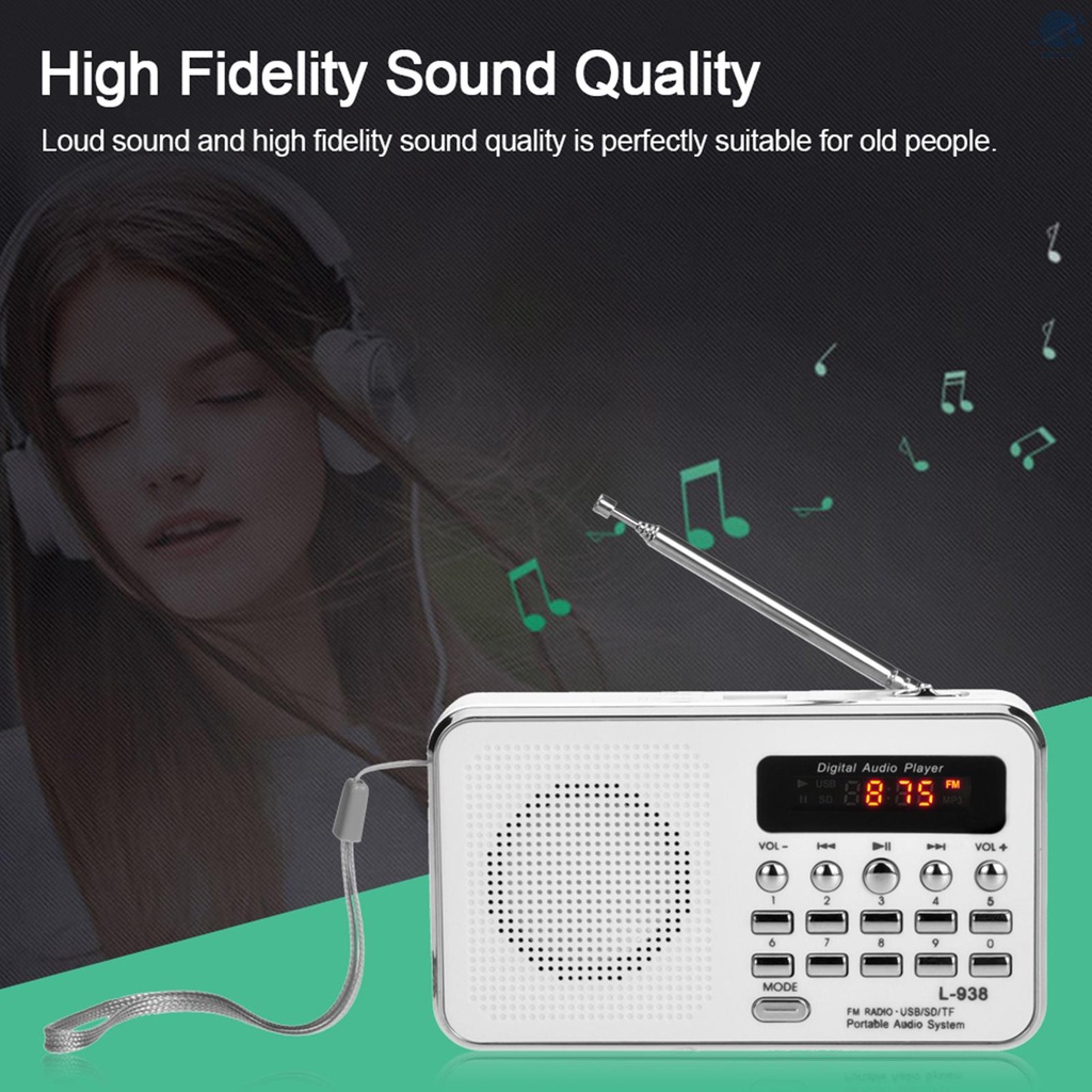 BF L-938 Mini FM Radio Digital Portable 3W Stereo Speaker MP3 Audio Player High Fidelity Sound Quality w/ 1.5 Inch Display Screen Support USB Drive TF SD MMC Card AUX-IN Earphone-out