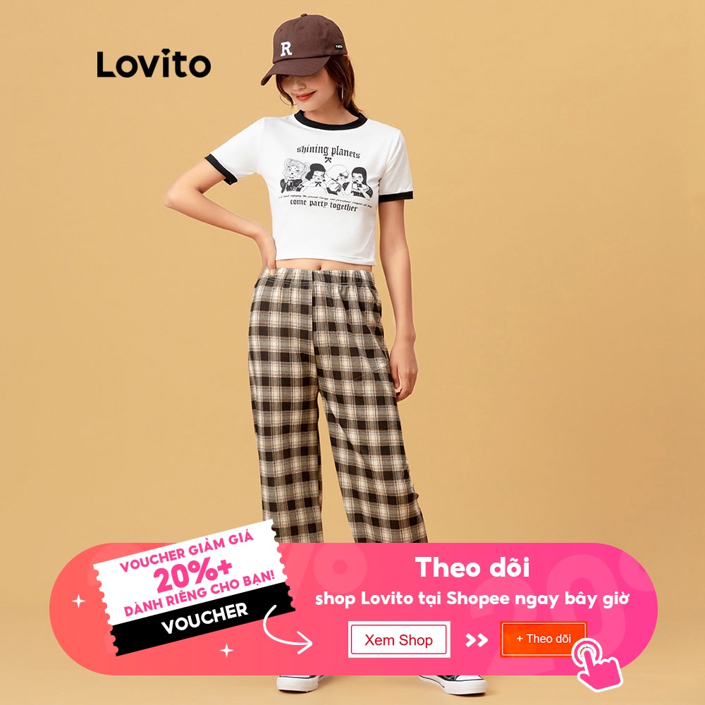 Áo thun Lovito cổ tròn in họa tiết hoạt hình phong cách thường ngày L05251 (trắng) | BigBuy360 - bigbuy360.vn