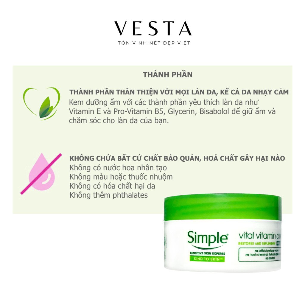 Kem Dưỡng Ban Đêm Dưỡng Ẩm Simple Cho Da Vital Vitamin Night Cream 50ml