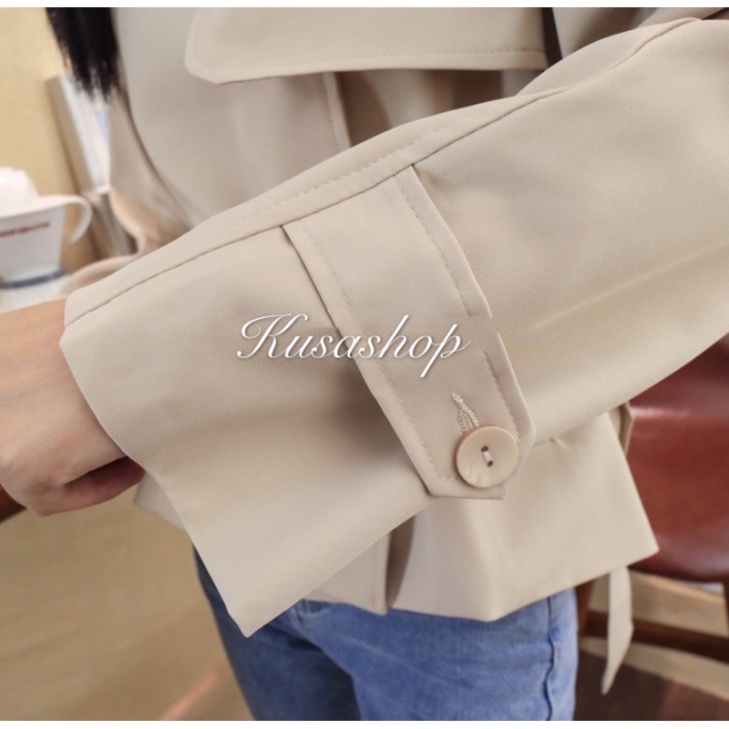 Áo manto/ áo Trenchcoat dáng ngắn tay đai kèm đai lưng siêu xinh Hàn Quốc