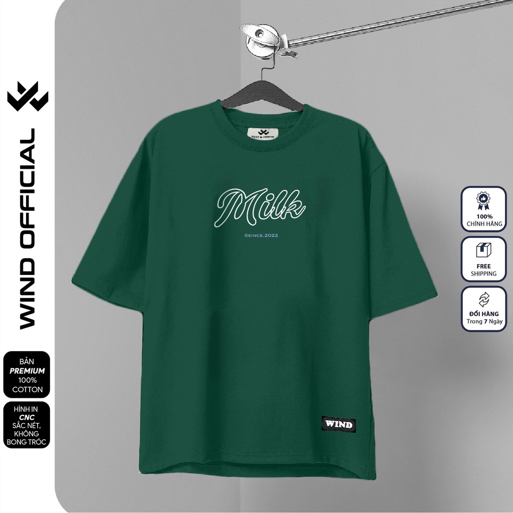 Áo thun tay lỡ unisex WIND phông form rộng 65% cotton MILK nam nữ oversize ulzzang
