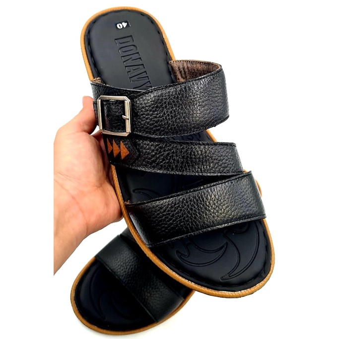 Dép 3 quai ngang nam cao cấp, dép nam quai ngang da bò shop kinson