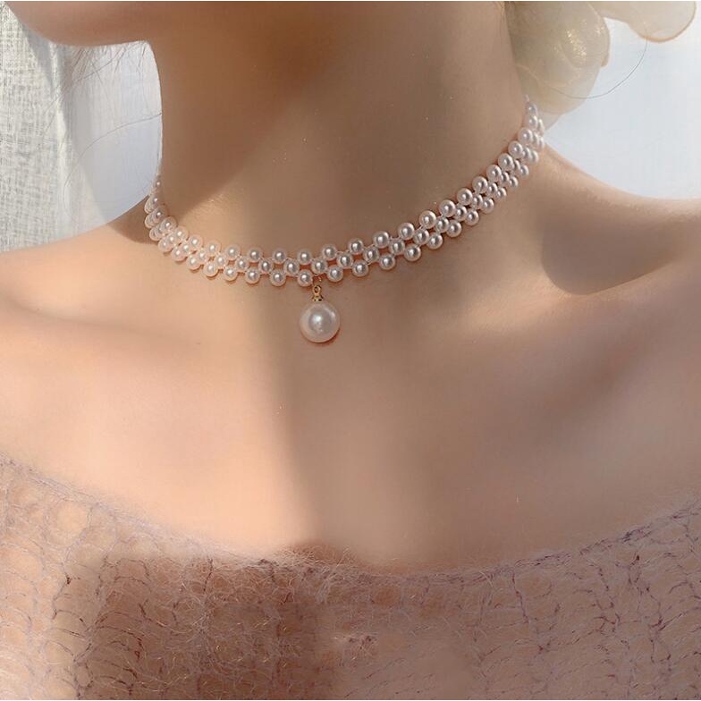 vòng cổ choker nữ chuỗi ngọc nhân tạo sang trọng dễ phối đồ