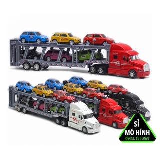 Bộ mô hình xe container vận chuyển 6 ô tô con bằng kim loại