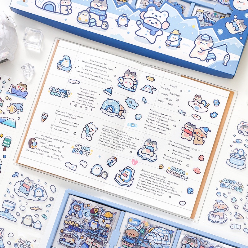 Sticker cute/Set hộp 200 tấm sticker hình dán dễ thương SNOWMAN! trang trí sổ planner bullet journal Tẻn Tẻn