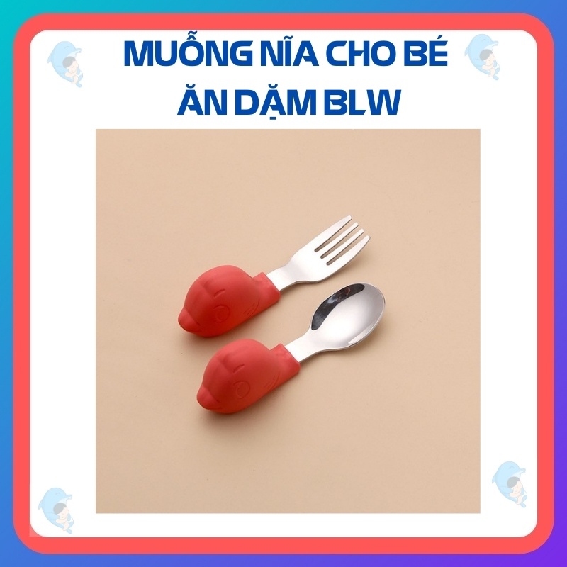 Bộ Thìa/Muỗng Nĩa Hình Động Vật Ngộ Nghĩnh Chất Liệu Inox Không Gỉ An Toàn Cho Bé Ăn Dặm