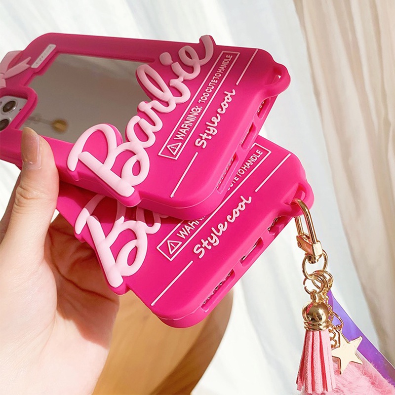 Ốp Điện Thoại Silicon Gắn Gương In Chữ Barbie Cho iPhone 14 Pro Max 13 Pro Max 12 Pro Max 11 Pro Max 7 8 Plus