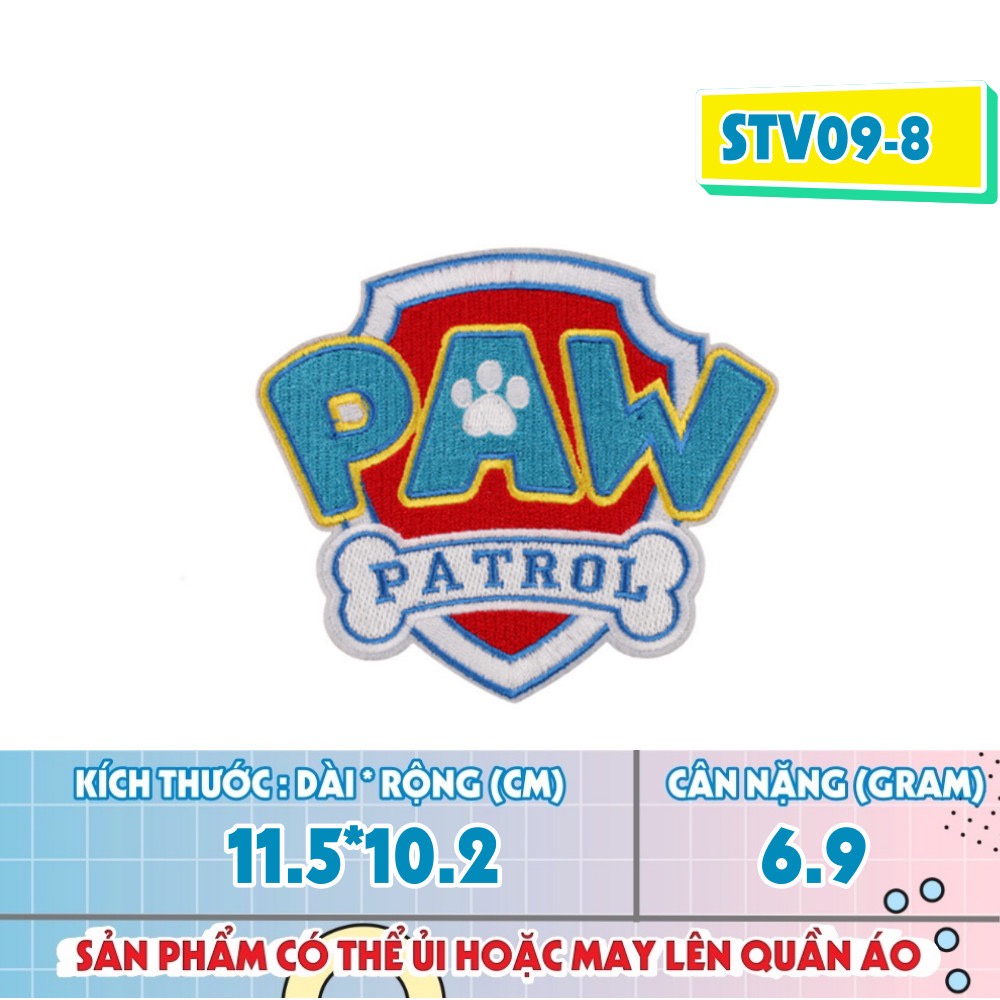 50 MẪU miếng DÁN ỦI quần áo bé TRAI mẫu giáo STICKER THÊU CAO CẤP CÓ SẴN KEO ỦI hình chó cún cưng PAW PATROL MARSHALL
