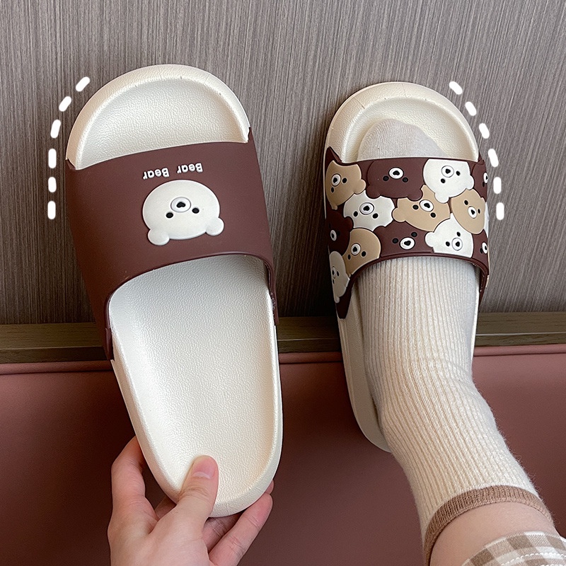 Dép Đi Trong Nhà Đế Mềm Chống Trượt Họa Tiết Gấu Hoạt Hình Dễ Thương Cho Cặp Đôi