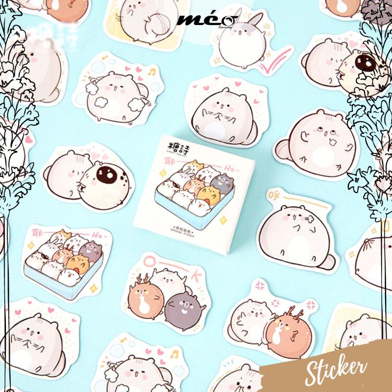 STICKER mèo ú na ú nần cưng xỉu hộp 45 miếng dán trang trí sổ tay, ốp lưng điện thoại, vật dụng đáng yêu