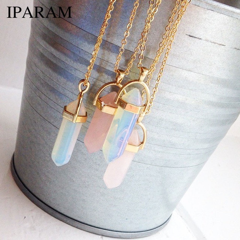 Thời Trang vòng cổ Mặt Đá Opal Lục Giác Phong Cách Bohemian 2020 Mới