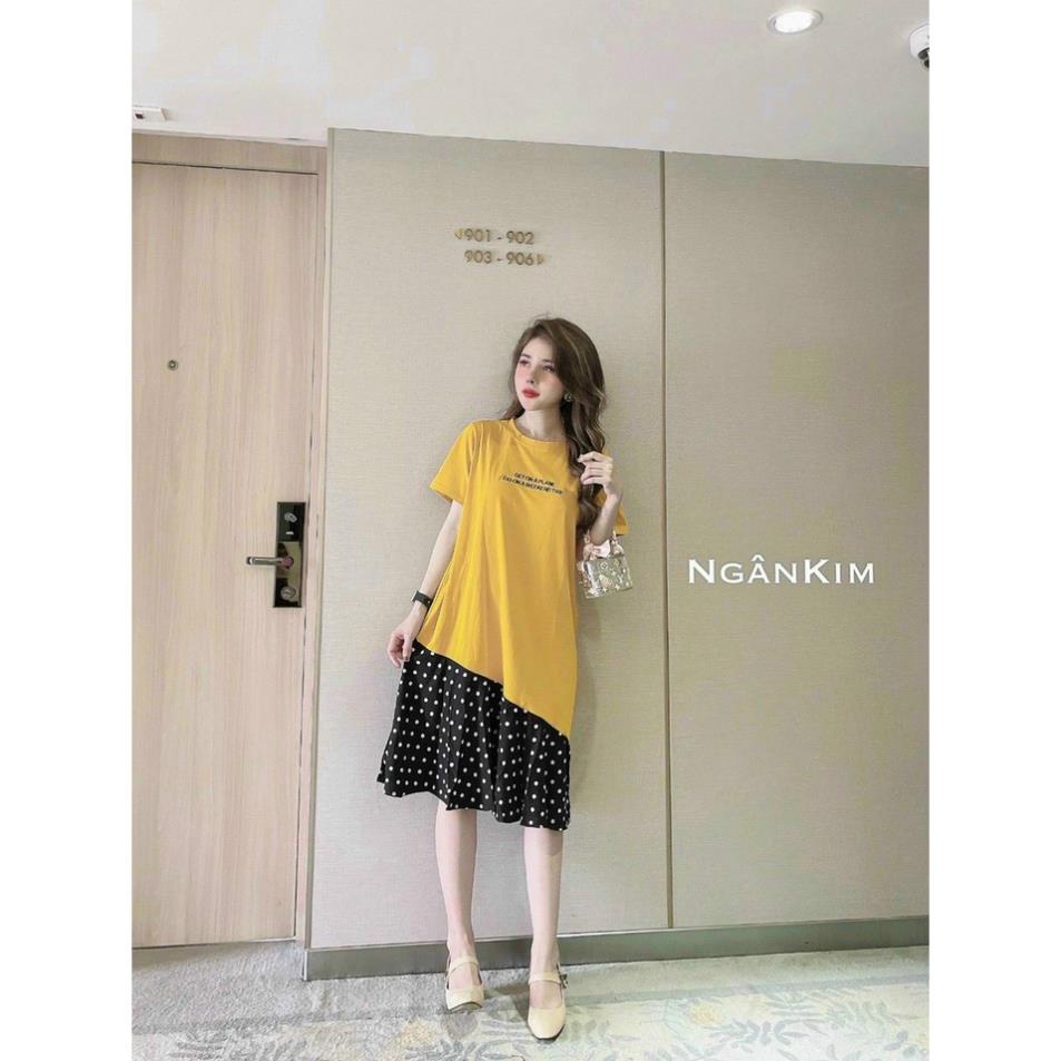 Đầm Bầu Dáng Suông cotton phối Voan giả chân váy