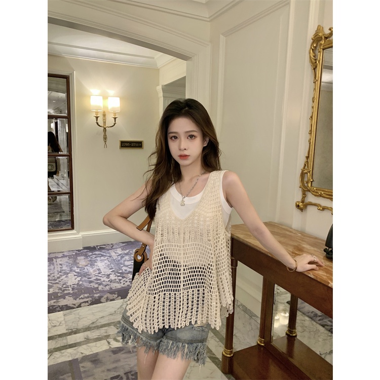 Áo kiểu không tay/ Quần đùi denim XIAOZHAINV phong cách Hàn Quốc xinh xắn thời trang dành cho nữ