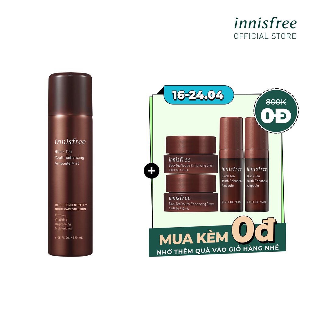 Xịt khoáng phục hồi da và chống lão hóa trà đen innisfree Black Tea Youth Enhancing Ampoule Mist 120ml