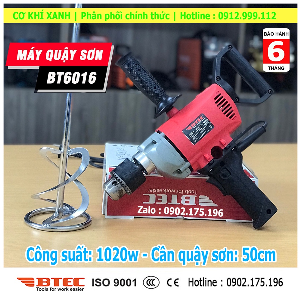 Máy Khuấy Sơn Vữa Bột BTEC BT6016, Công suất 1020w, Cần khuấy dài 50cm, Trục cốt 16mm