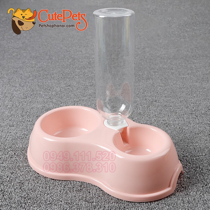 Bát nhựa đôi tự động cho chó mèo có sẵn chai đi kèm 500ml - CutePets