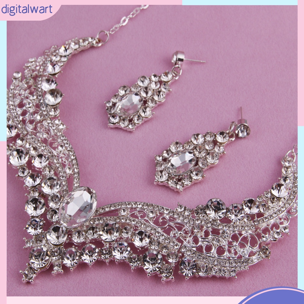 Bộ trang sức dây chuyền + bông tai đính kim cương giả cho nữ