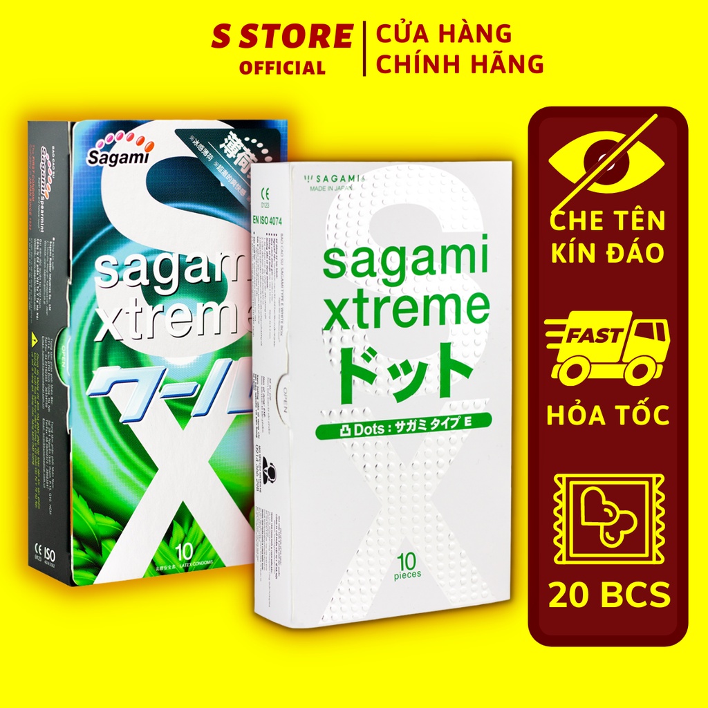 Combo 2 hộp bao cao su Sagami có gai - kéo dài thời gian Xtreme White và Spearmint bạc hà - 20 chiếc