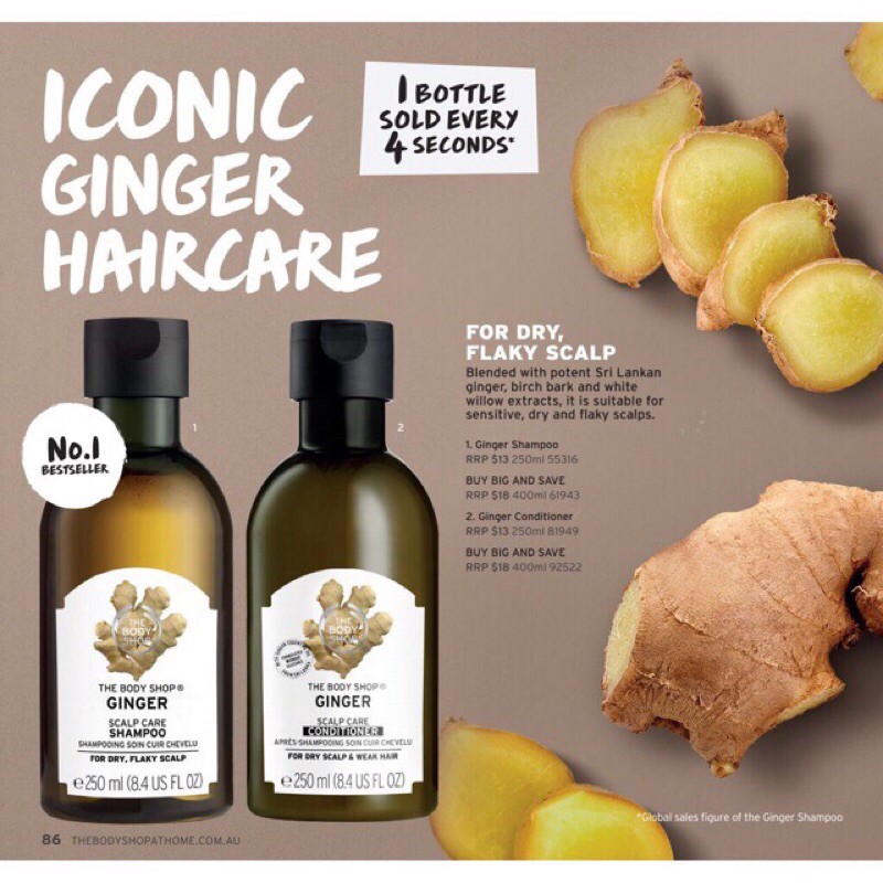 Dầu Gội Và Dầu Xả Gừng Ginger The Body Shop 250ml