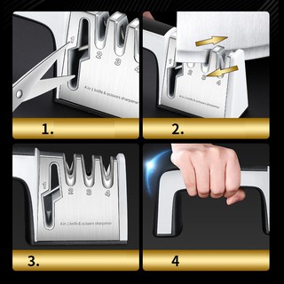 Dụng cụ mài dao 23cm bằng thép không gỉ 4 trong 1 cao cấp