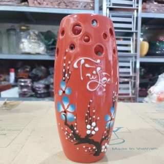 Bình bông có lỗ màu cam sứ Bát Tràng Việt Nam