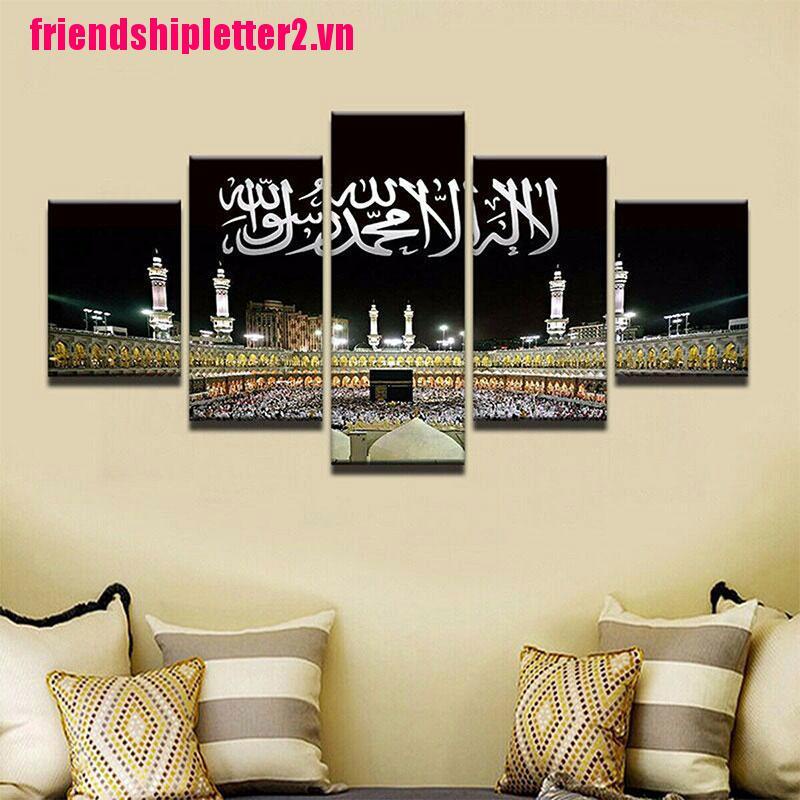 Bộ 5 Tranh Canvas Treo Tường Trang Trí Nhà Cửa In Chữ Meccca Hajjj