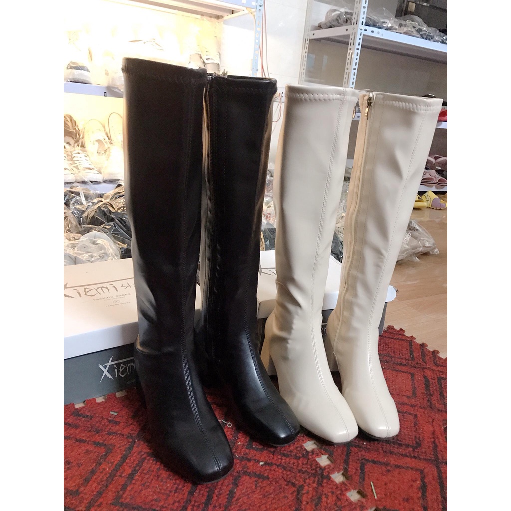 Boots - Bốt đùi 908 da PU khóa hông, gót vuông 5cm