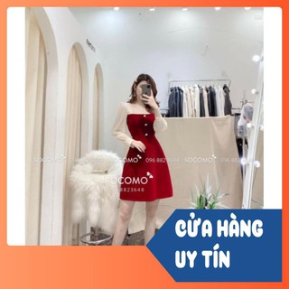 VÁY NHUNG ĐÍNH CÚC HOA 2 MÀU