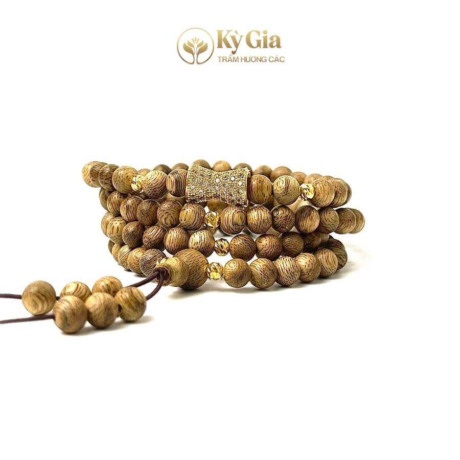 Vòng Tay Trầm Hương Rừng Kalimantan Phối Charm Đồng Hồ Cát Kỳ Gia Trầm Hương- Sang Trọng- Thanh Lích