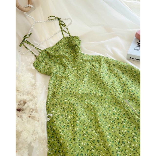 ĐẦM HOA XANH LÁ 2S CỘT VAI XẺ ☘️☘️🥦🥦