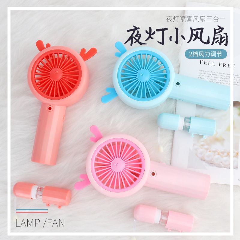 Quạt mini cầm tay phun sương cute, Tích điện siêu mát, Đèn led cá tính.
