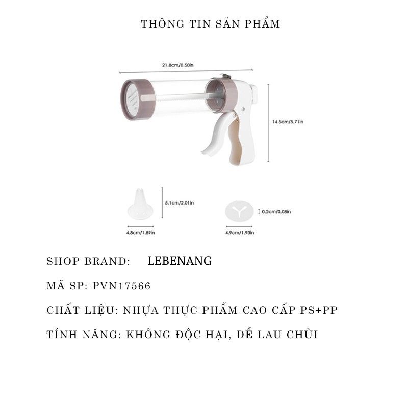 Súng bắn tạo hình bánh bao gồm khuôn tạo hình bánh quy và đầu bắt bông kem tiện lợi LEBENANG