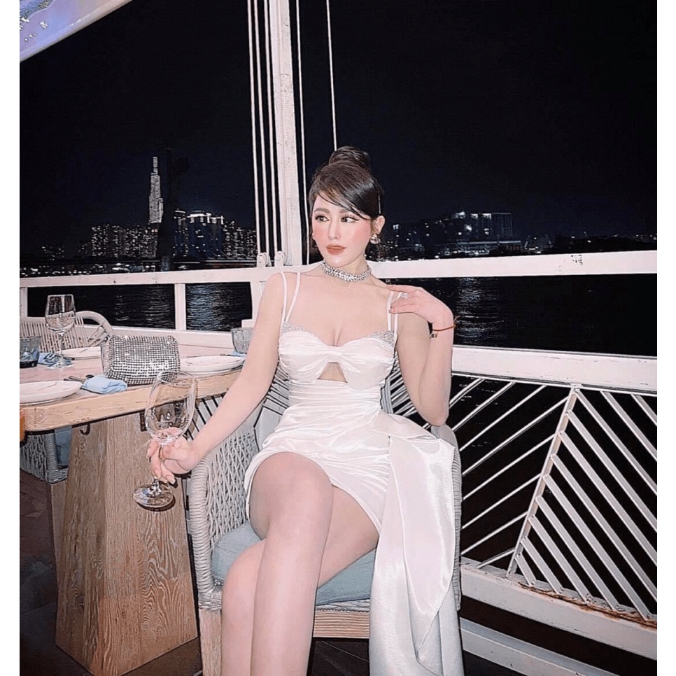 (FREE SHIP) SIÊU PHẨM CỰC HOT ĐẦM BODY PHI CẮT XẺ HAI DÂY ĐÍNH ĐÁ NÓNG BỎNG KHOÉT NGỰC PHỐI TÀ ĐI VŨ TRƯỜNG CHANH XẢ PI