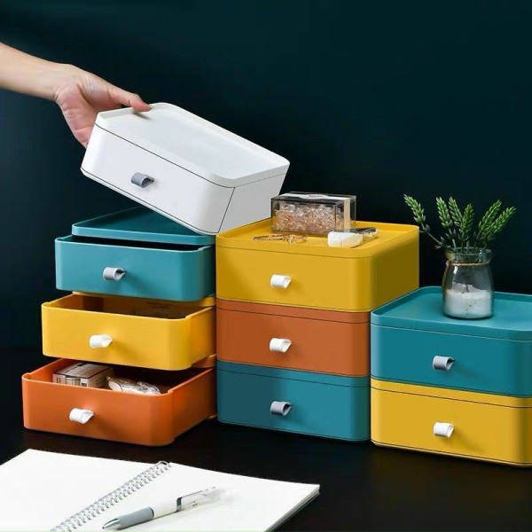 Hộp vuông để bàn kiểu ngăn kéo nhiều tầng Morandi, Tủ kệ mini  để bàn đựng đồ đa năng phiên bản Hàn Quốc