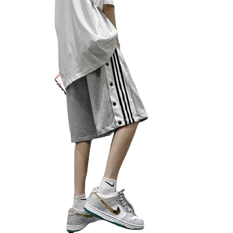 Quần Short Thể Thao Dáng Suông In Họa Tiết Kẻ Sọc Bên Hông Phong Cách Hip Hop Đường Phố Hàn Quốc Cho Nam Size S-3XL