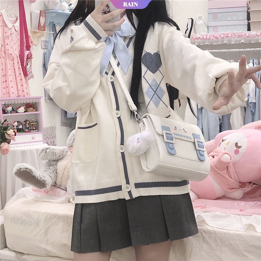 Áo Khoác Cardigan Dệt Kim Dáng Rộng Thêu Hoạt Hình Sanrio My Melody Cinnamoroll Jk Phong Cách Kawaii Jk Cho Nữ [RAIN]