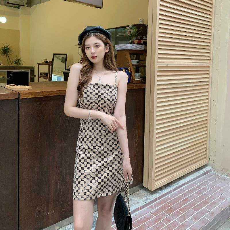 SUXI Đầm Hoạ Tiết Hình Học Thiết Kế Đơn Giản Hợp Thời Trang