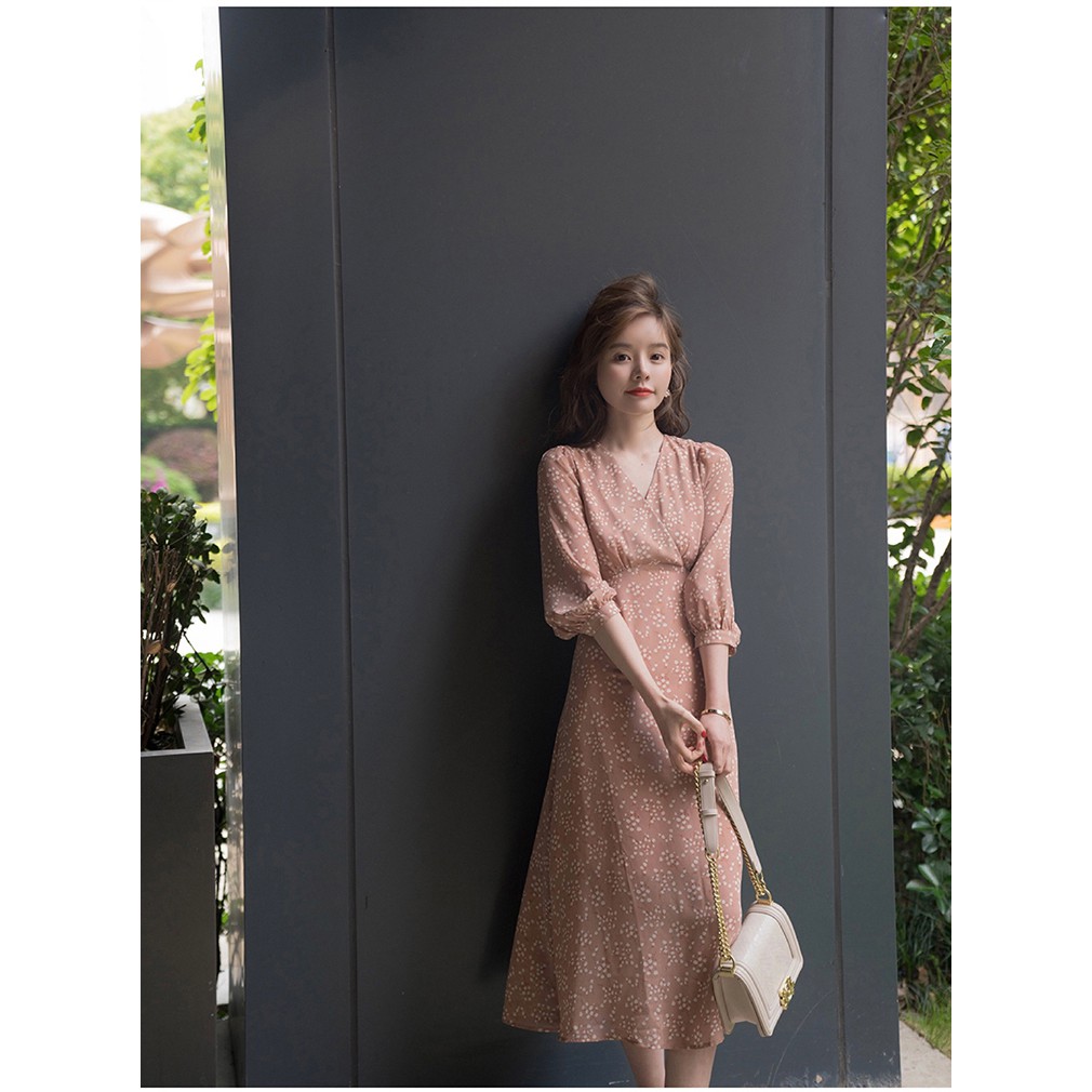 (freeship) Đầm voan hoa nhí cổ v phong cách pháp cho nữ-hàng order | BigBuy360 - bigbuy360.vn