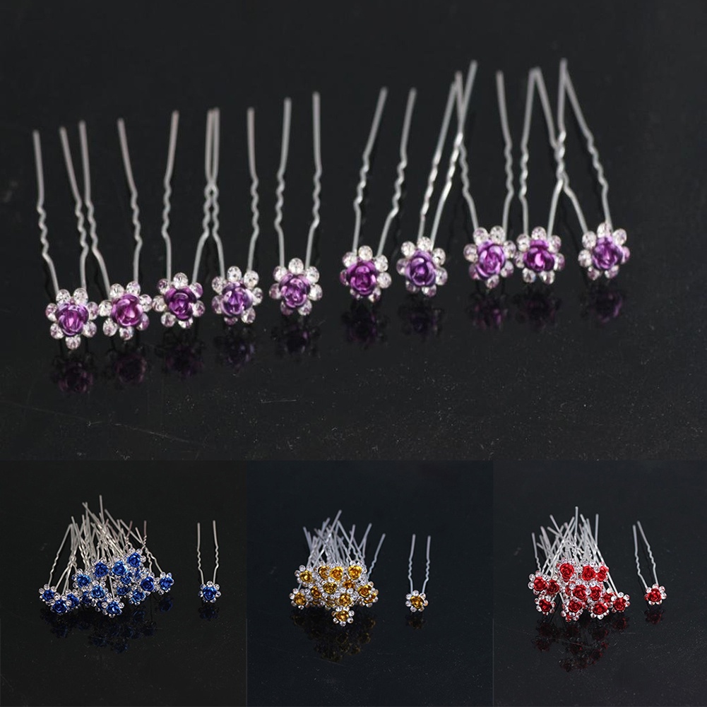 Bộ 10 kẹp tóc mạ bạc hình hoa hồng đính đá thời trang