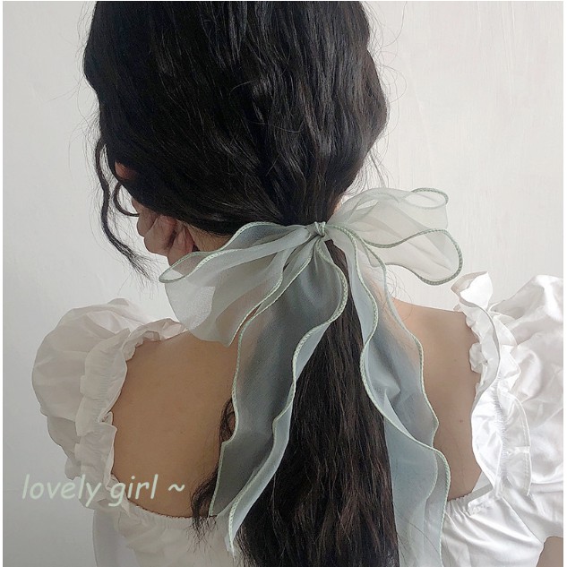 1pcs Fairy Elegance Temperament Hair Ties Dây Buộc Tóc Đính Nơ Ruy Băng Long Ribbon Hair Rope