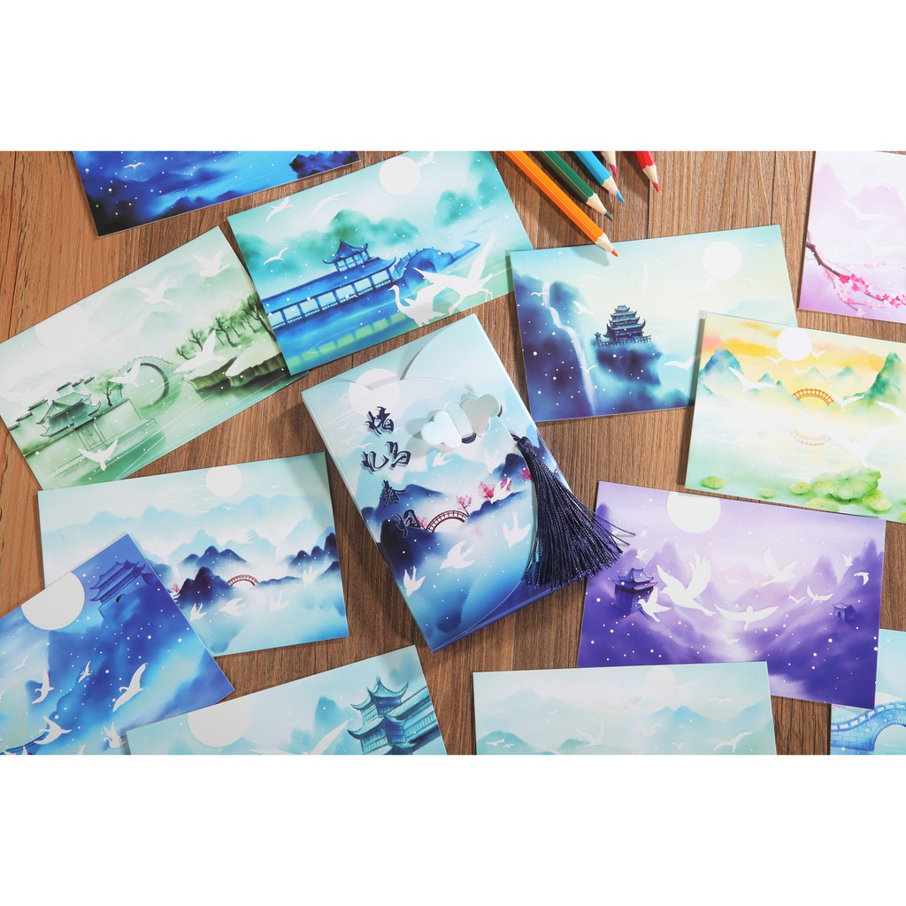 Postcard cổ trang dây tuyến 3 mẫu hộp ảnh bộ ảnh có ảnh dán sticker lomo bưu thiếp