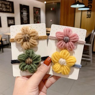 Dây Cột Tóc Đính Hoa Bằng Len Phong Cách Hàn Quốc