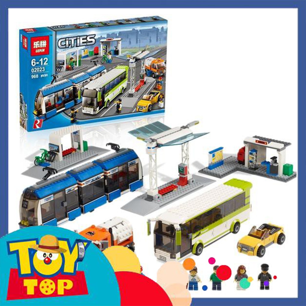Đồ chơi lắp ghép City trạm chờ xe ô tô bus / mô hình trung tâm giao thông công cộng xếp hình Lepin 02023 với 968 mảnh