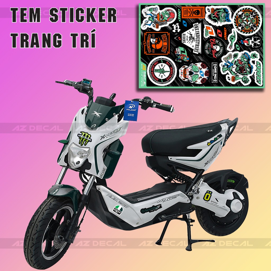 [Set A4] Sticker Dán Xe Chủ Đề One Indus Tries 02 | Trang Trí Xe Máy, Xe Điện, Nón Bảo Hiểm, Laptop, Điện Thoại