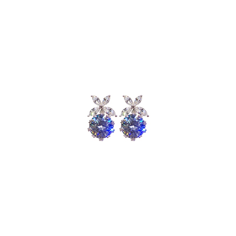 Khuyên tai JIUDUOLAN mạ bạc kiểu dáng hoa đính đá zircon phong cách Hàn Quốc dễ phối đồ cao cấp