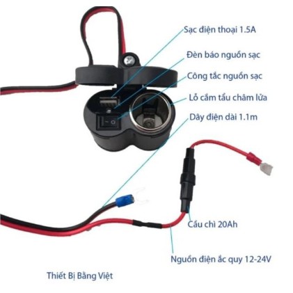 Sạc điện thoại xa máy Sạc Điện Thoại Trên moto Xe Máy có cổng usb và công tắc, lôc tẩu mồi thuốc nhỏ gọn  (Đen)