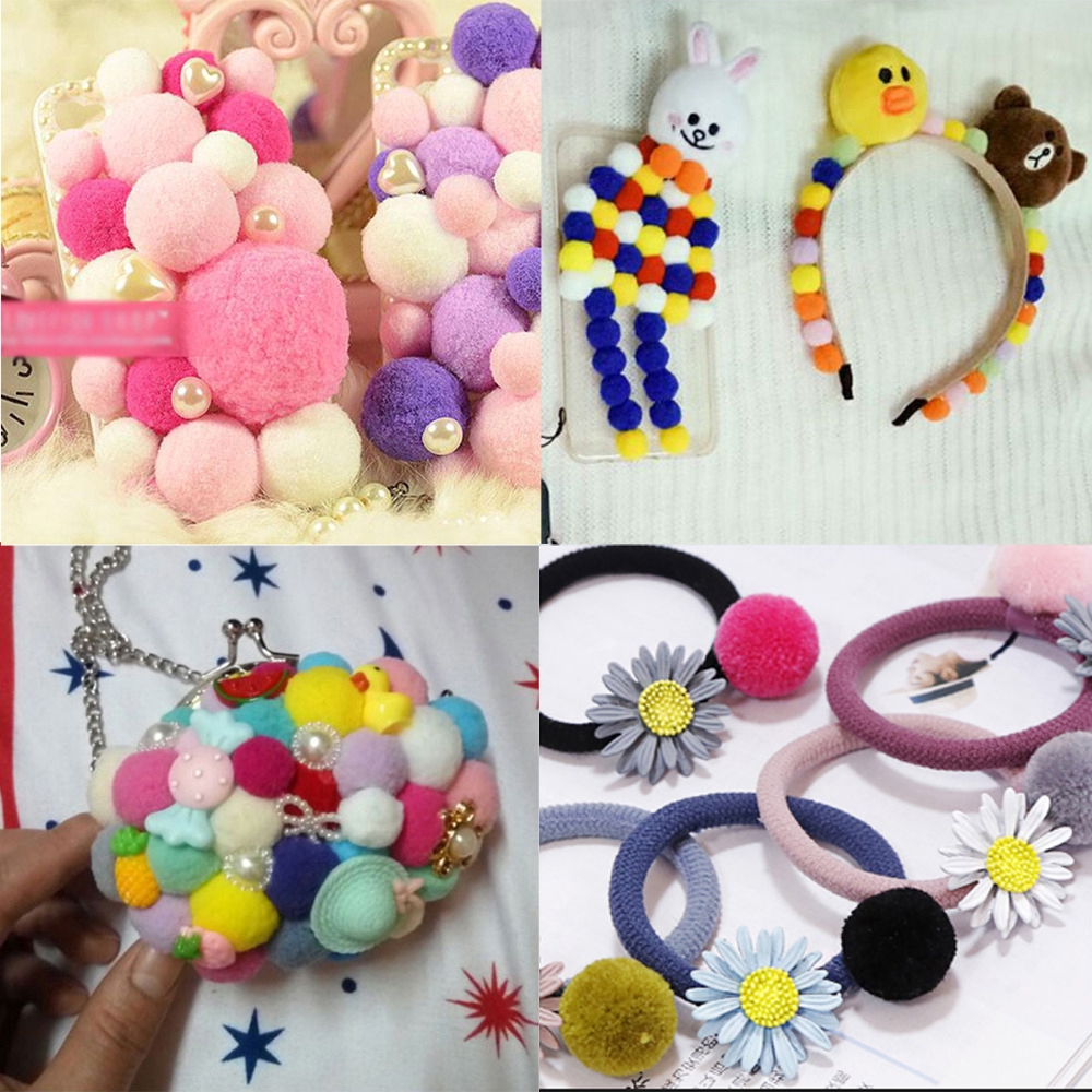 Set 100 quả cầu lông xù nhiều màu sắc dùng để làm đồ chơi thủ công vui nhộn