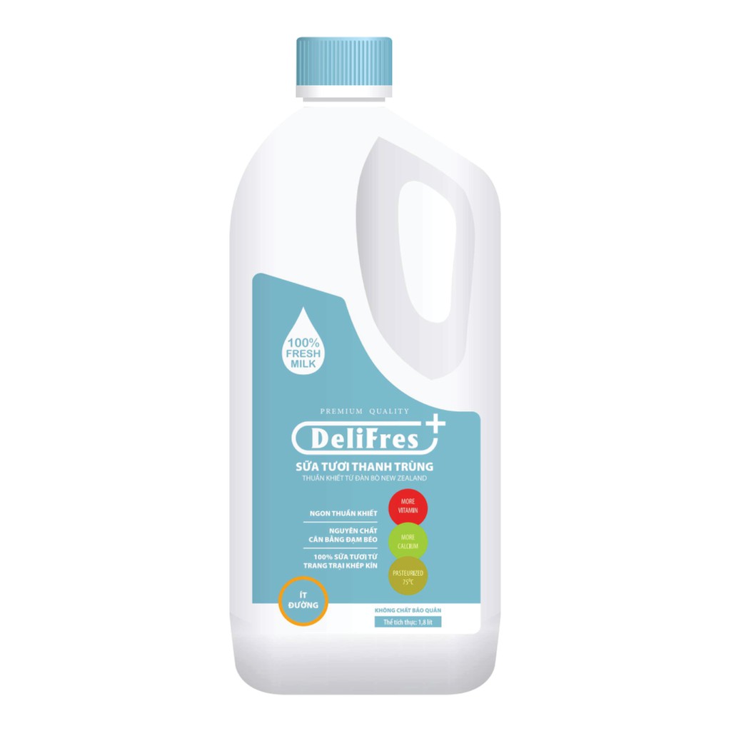 Sữa Tươi Thanh Trùng ít đường DeliFres+ 1.8L x 1 Chai