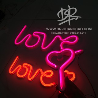 Đèn led neon mẫu hình " love + trái tim" ( kích thước 18x63cm)