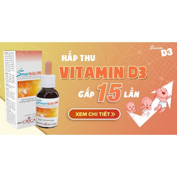 Smartbibi D3- Bổ sung Vitamin D3. Hỗ trợ hấp thu Canxi, giúp xương răng chắc khỏe